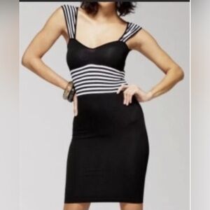 Bebe Black and White Sheath Mini Dress Sweetheart Neckline
